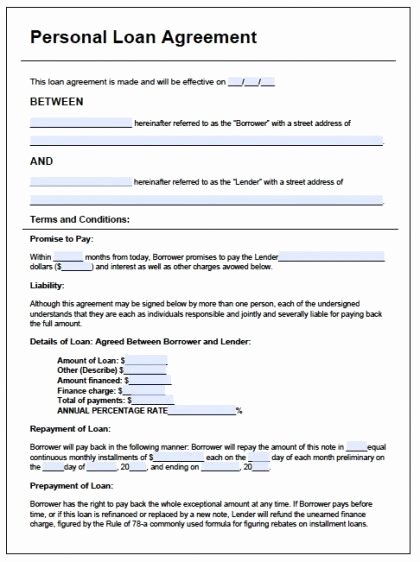 Personal Loan Promissory Note Template Elegant Printable Sample Personal Loan Agreement form