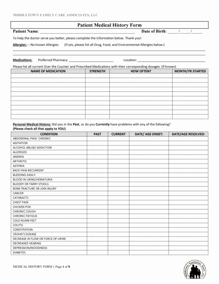 Personal Medical Record Template Awesome 67 Medical History forms [word Pdf] Printable Templates