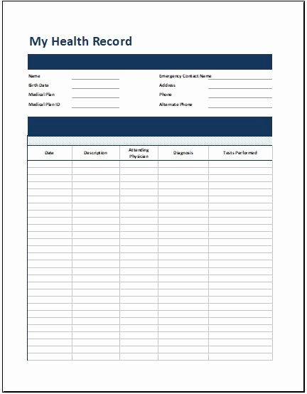 Personal Medical Record Template Awesome Personal Medical Health Record Sheet Excel