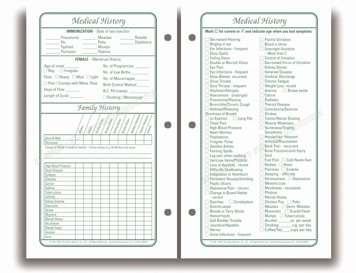 Personal Medical Record Template Fresh Personal Medical History Female Planner Page