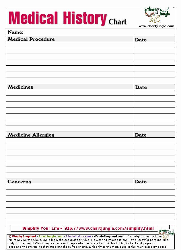 Personal Medical Record Template Luxury Medical History Printable Printables