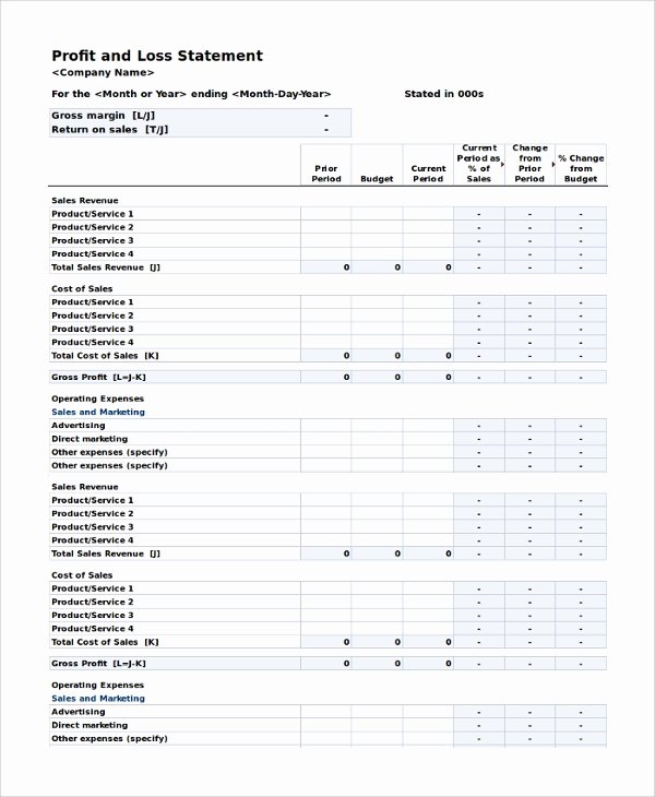 Personal Profit and Loss Template Fresh 7 Sample Profit and Loss Statement forms