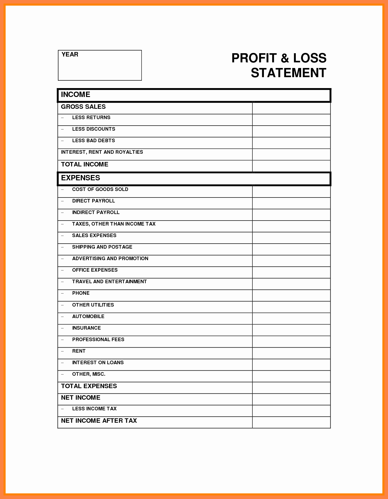 Personal Profit and Loss Template Inspirational 6 Personal Profit and Loss Statement Template