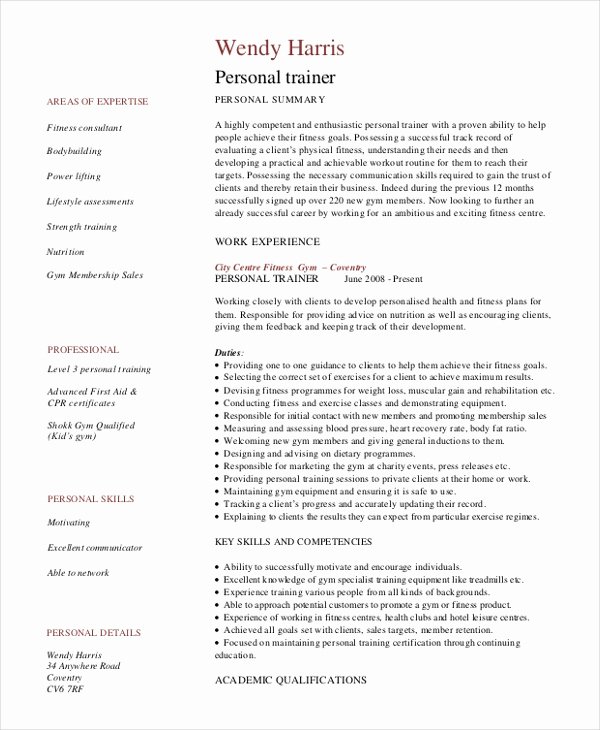 Personal Trainer Resume Template Best Of Personal Trainer Resume Template 7 Free Word Pdf