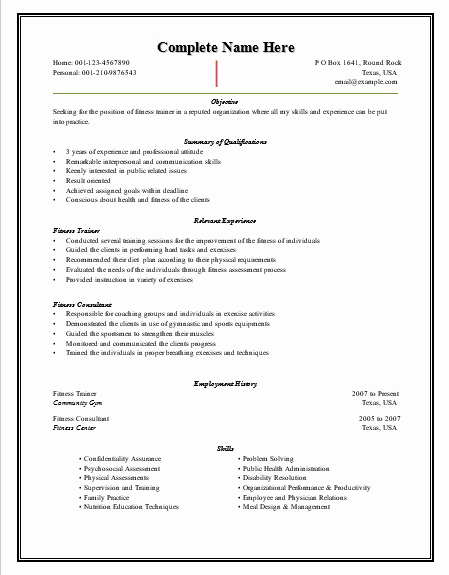 Personal Trainer Resume Template Luxury 5 Fitness Trainer Resume Templates