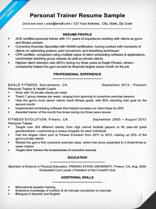 Personal Trainer Resume Template Luxury Personal Trainer Resume Sample &amp; Writing Tips