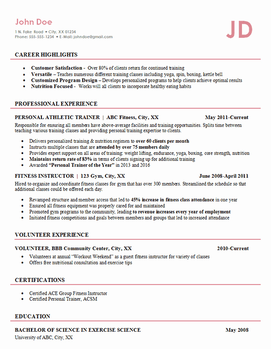 Personal Trainer Resume Template New athletic Trainer Resume Example Fitness Management
