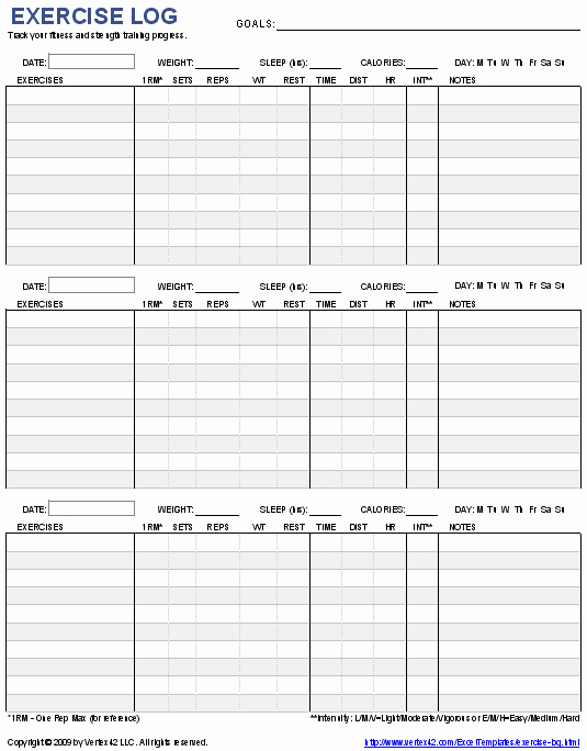 Personal Trainer Workout Template Awesome Free Printable Exercise Log and Blank Exercise Log Template