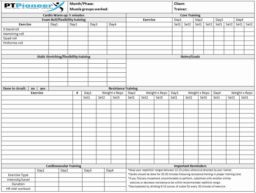 Personal Training Program Template Luxury Excel Client Database