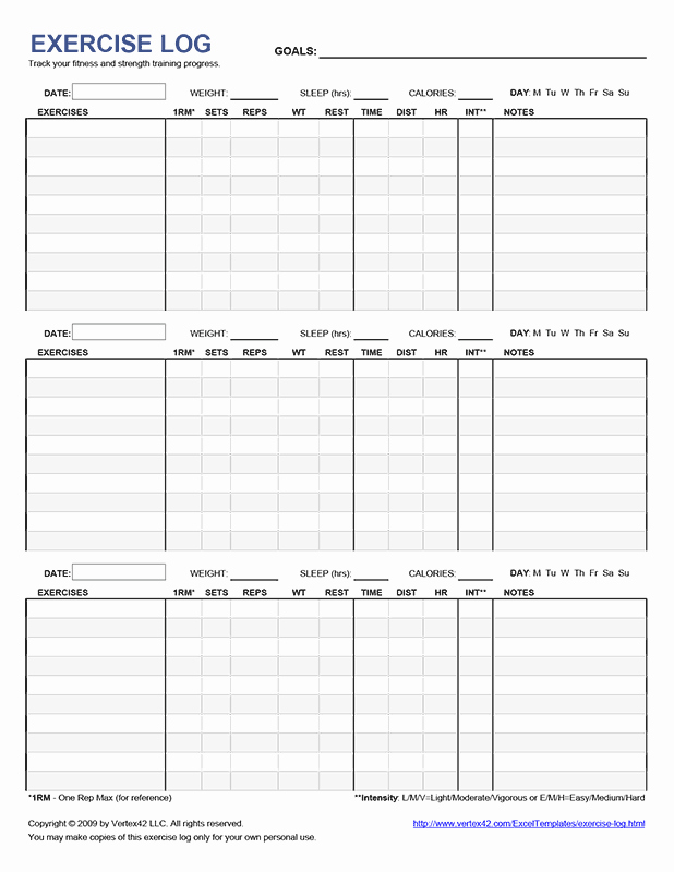 Personal Training Programme Template Best Of Free Printable Exercise Log Pdf From Vertex42