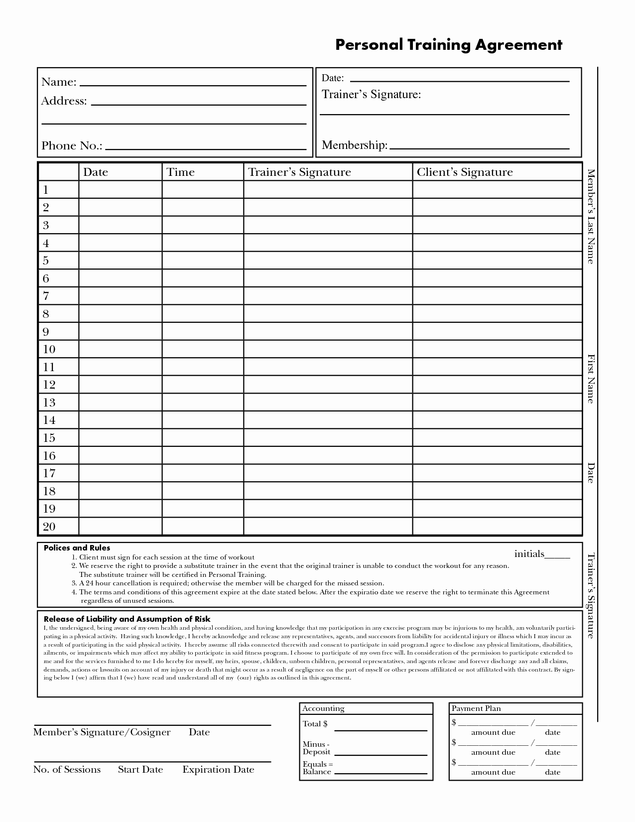 Personal Training Programme Template Elegant Personal Training Contract Template Free Printable Documents