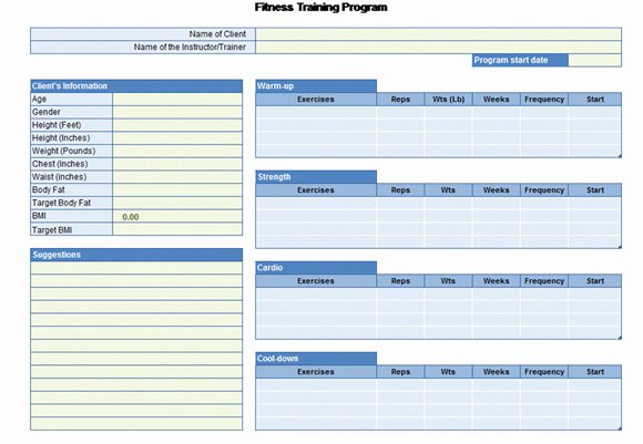 Personal Training Programme Template Unique Workout Chart for Excel