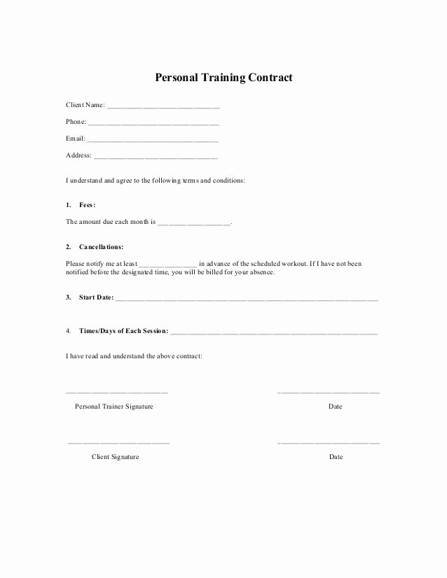 Personal Training Programs Template Elegant Printable Sample Personal Training Contract Template form