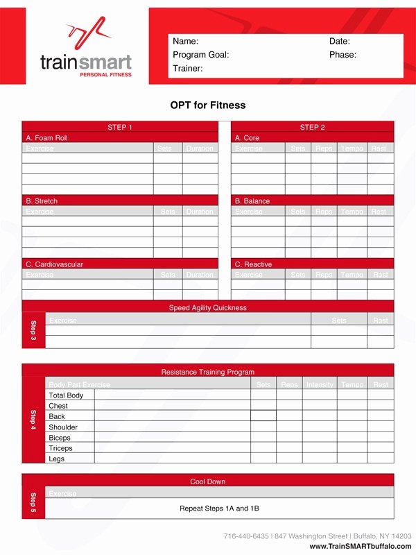 Personal Training Programs Template Luxury Nasm Opt Template Exercise Prescription
