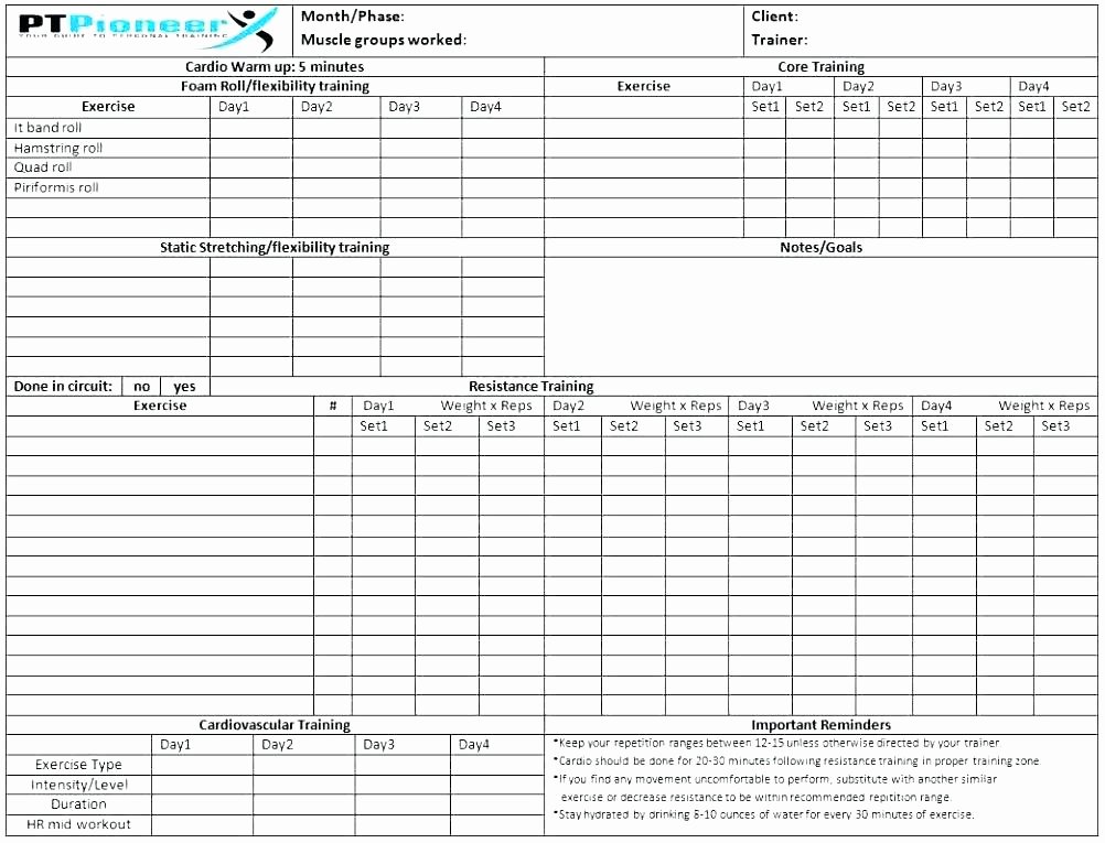 Personal Training Workout Template Beautiful Personal Trainer Workout Plan Pdf