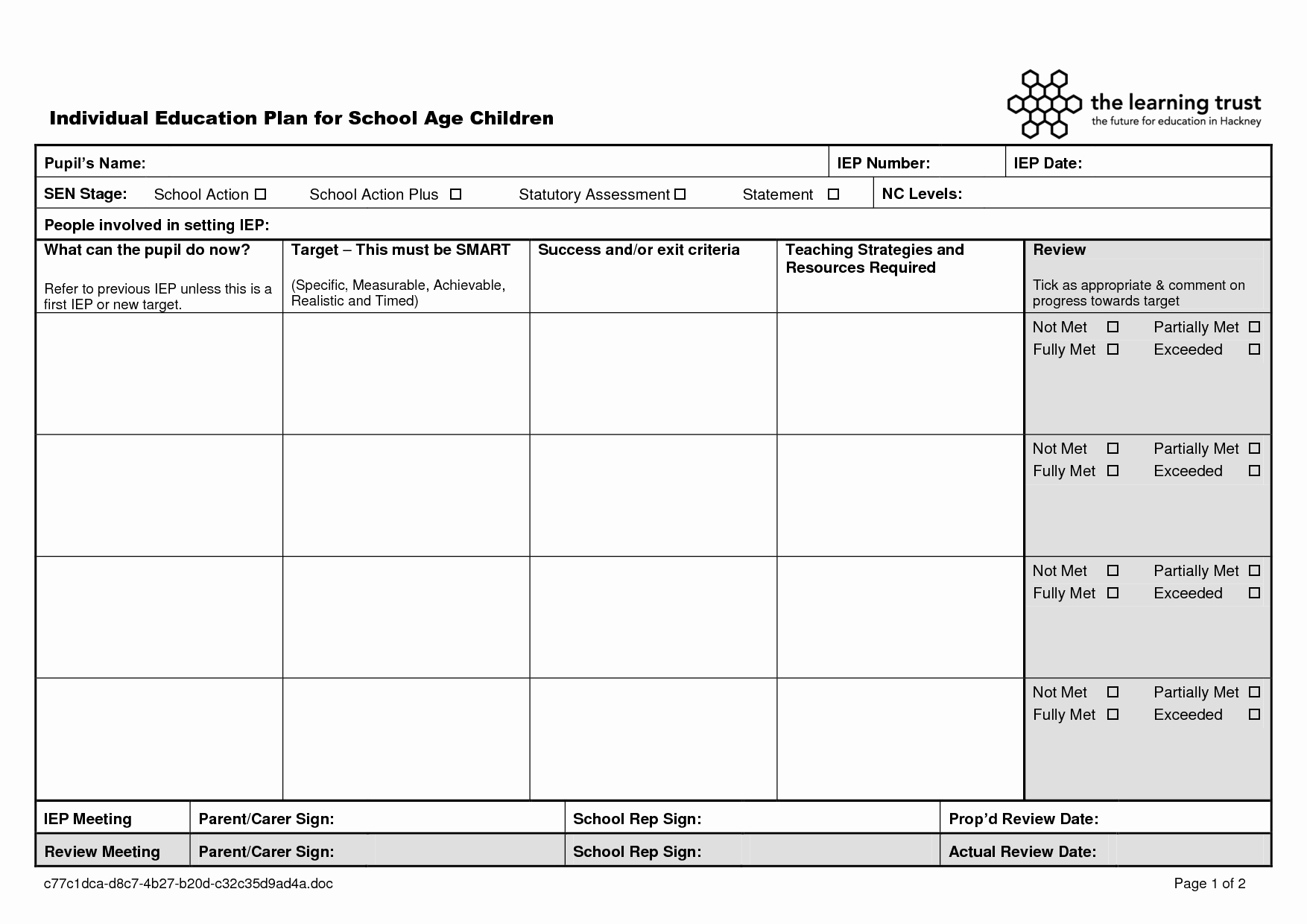 Personalised Learning Plan Template Lovely Iep Template Templates Data