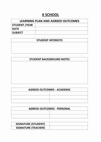 Personalised Learning Plan Template Lovely Individual Learning Plan Single Sheet by Eyeofthefly