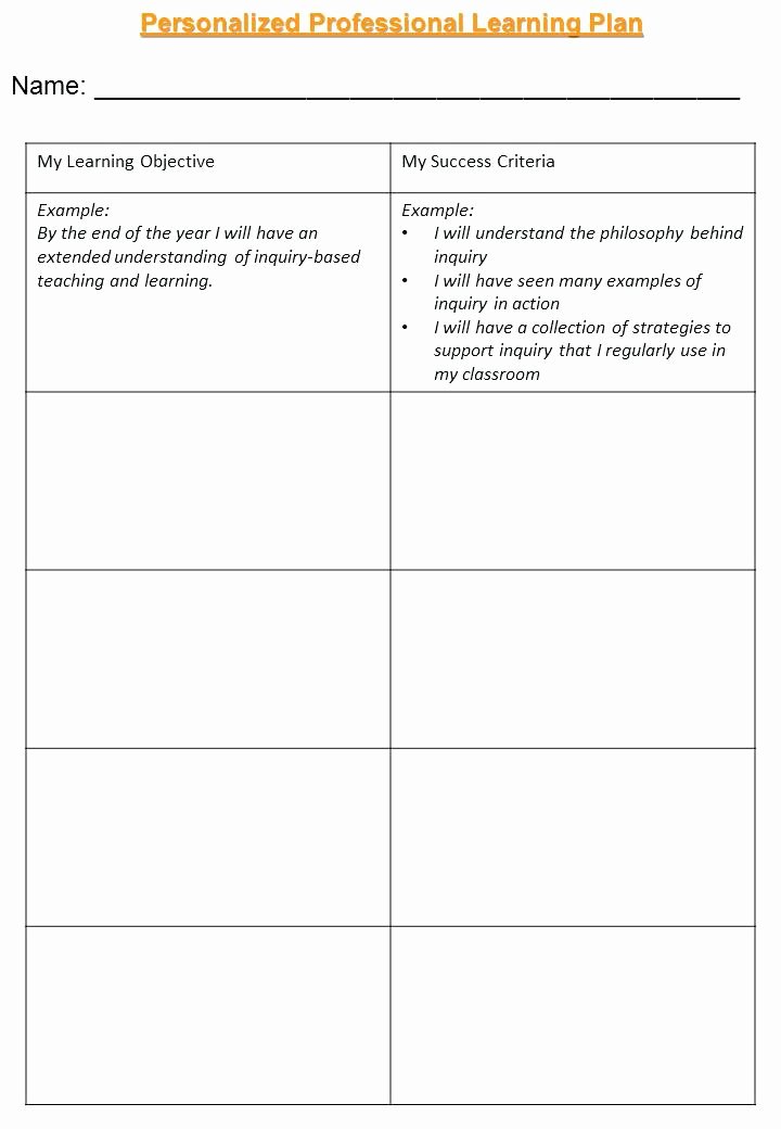 Personalised Learning Plan Template New School Professional Development Plan Template Example for