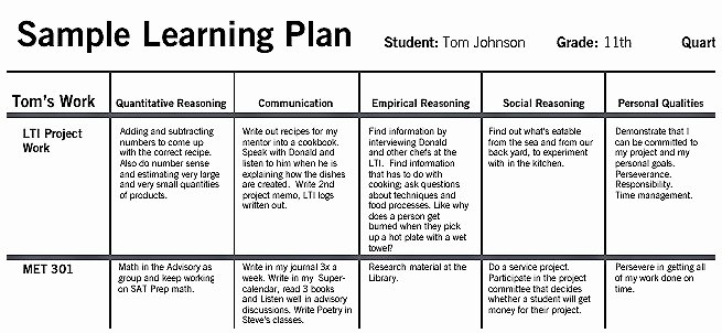 Personalised Learning Plans Template Lovely Met Real World Learning — Examples