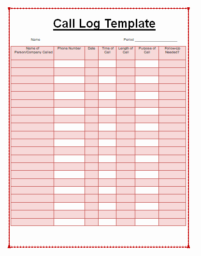 Phone Call Log Template Best Of Call Log Templates 2 Ms Word &amp; Excel