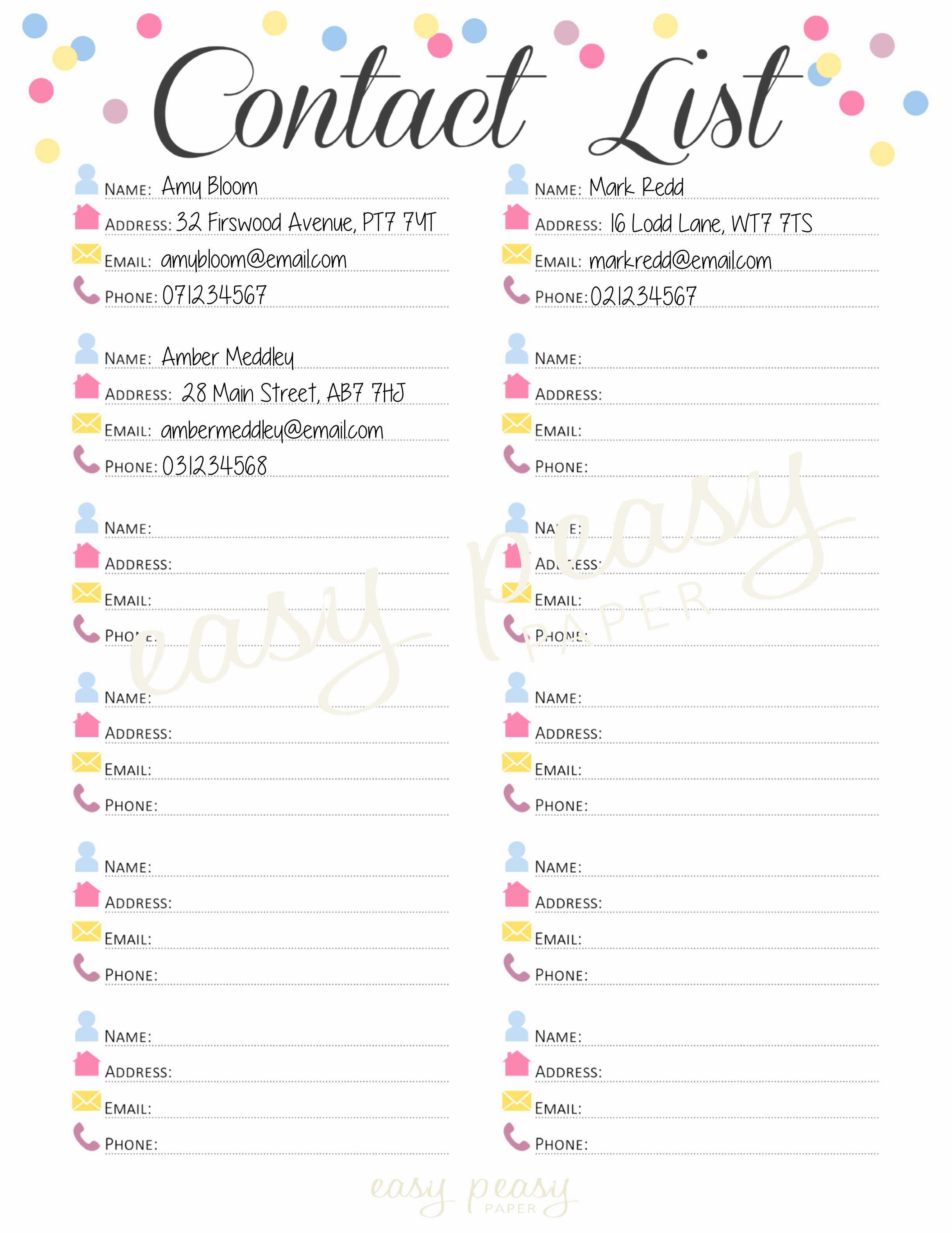 Phone Contact List Template Luxury Contact List Printable From Easy Peasy Paper