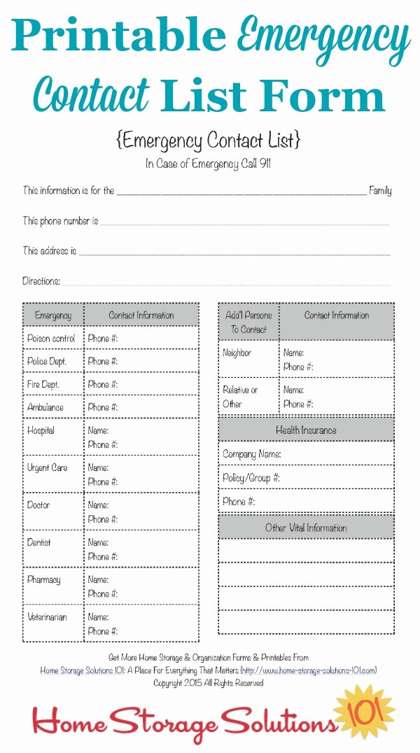Phone Contact List Template New Free Printable Emergency Contact List form