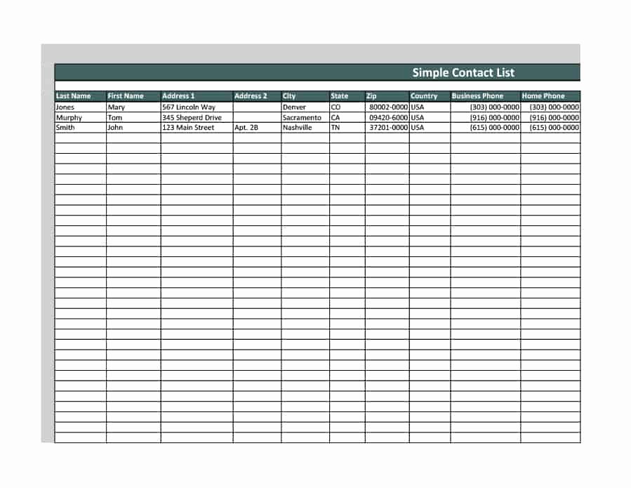 Phone Contact List Template Unique 40 Phone &amp; Email Contact List Templates [word Excel]
