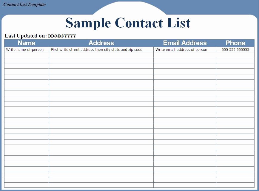 Phone Number List Template Elegant Contact List Template Word Excel formats