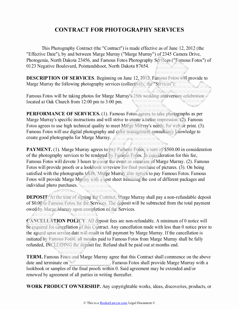 photography contract template rl