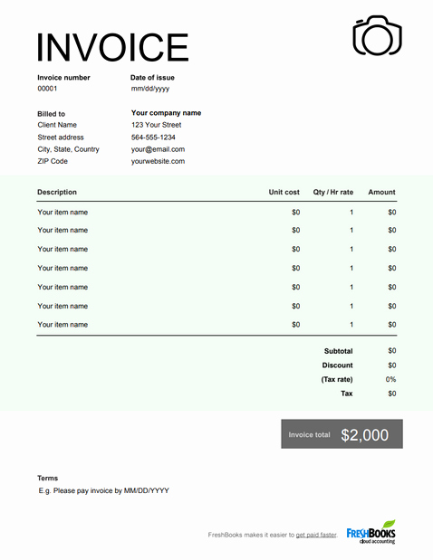 Photography Invoice Template Word Awesome Free Graphy Invoice Template Download now