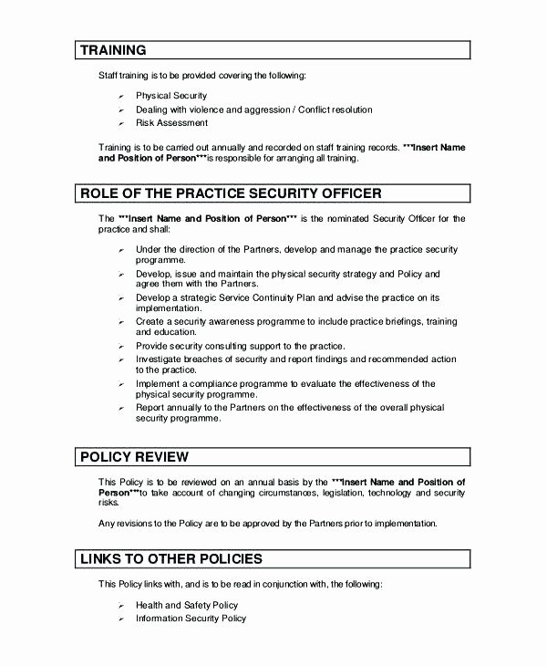 Physical Security Policy Template Fresh Security assessment Template Information Security