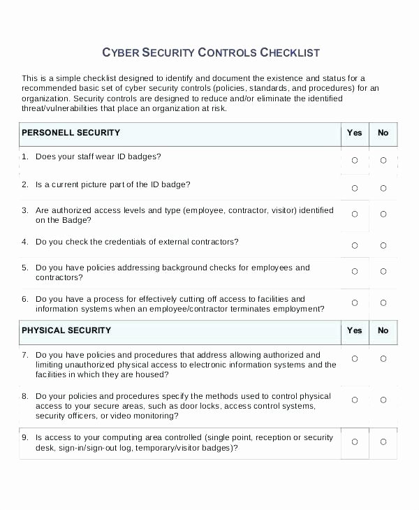 Physical Security Policy Template Luxury Physical Security assessment Checklist Template to Data