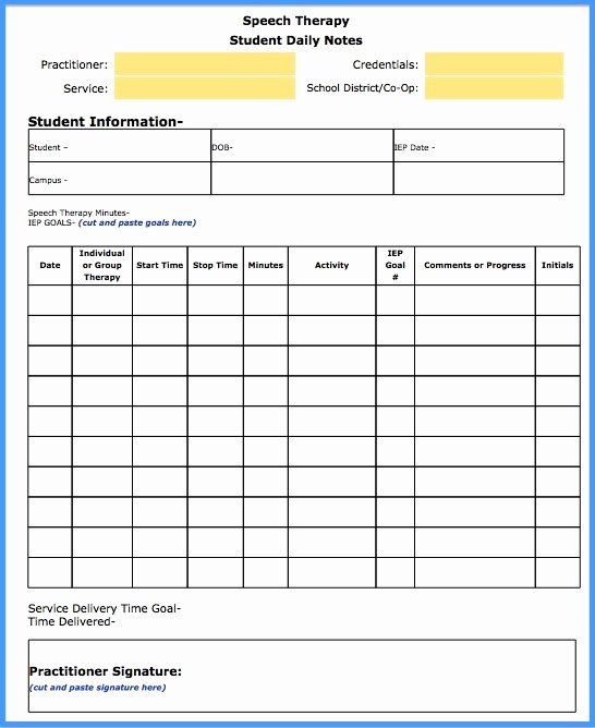 Physical therapy Daily Notes Template Beautiful Speech therapy Daily Notes Google Doc