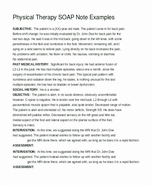 Physical therapy Progress Notes Template Beautiful Ot soap Notes Examples soap Note Example Nursing – Dh5205so