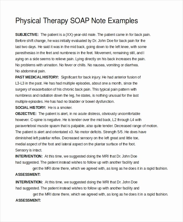 Physical therapy soap Note Template Elegant 21 Note Template