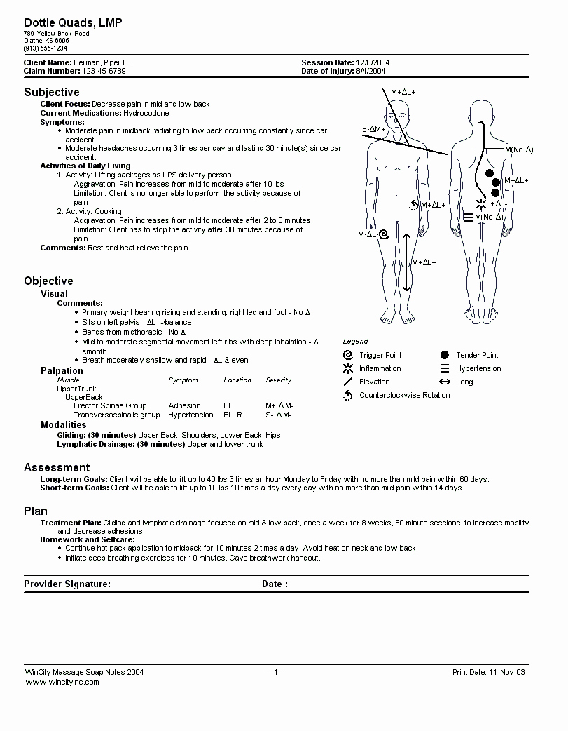 Physical therapy soap Note Template Unique Massage soap Note Template Google Search