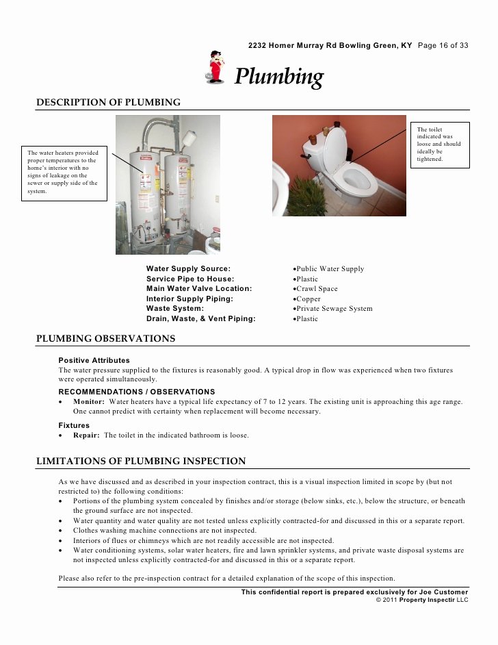 Plumbing Inspection Report Template Fresh Residential Home Inspection Sample Report