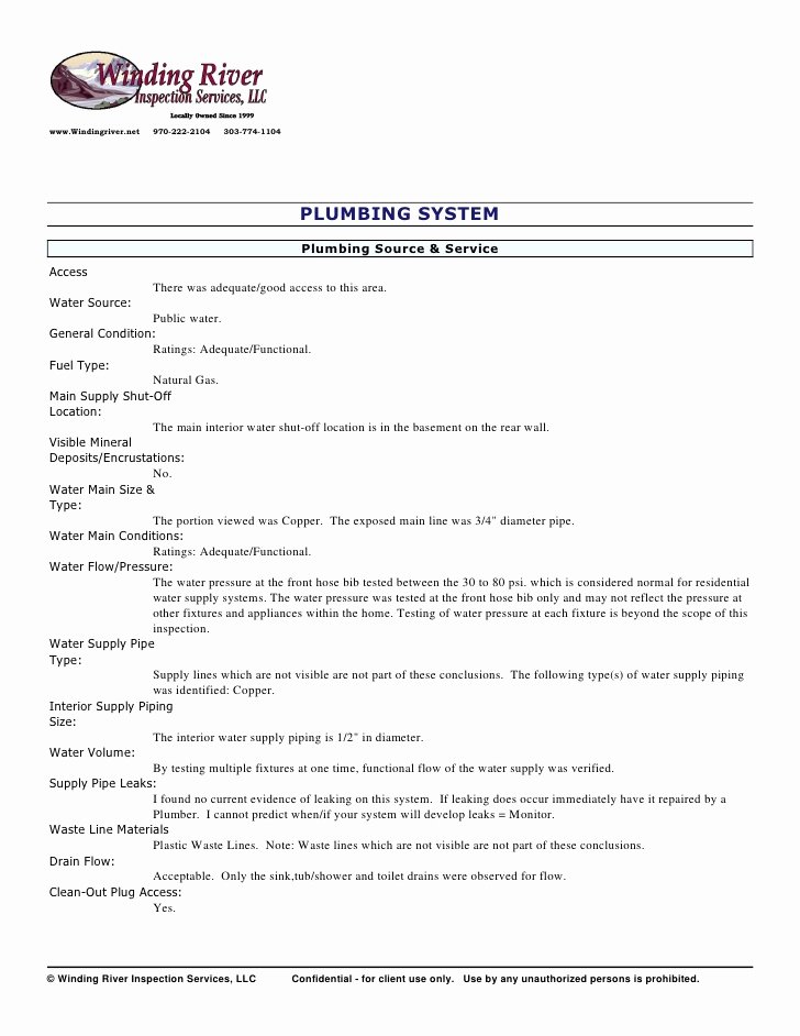 Plumbing Inspection Report Template Inspirational Sample Residential Inspection Report