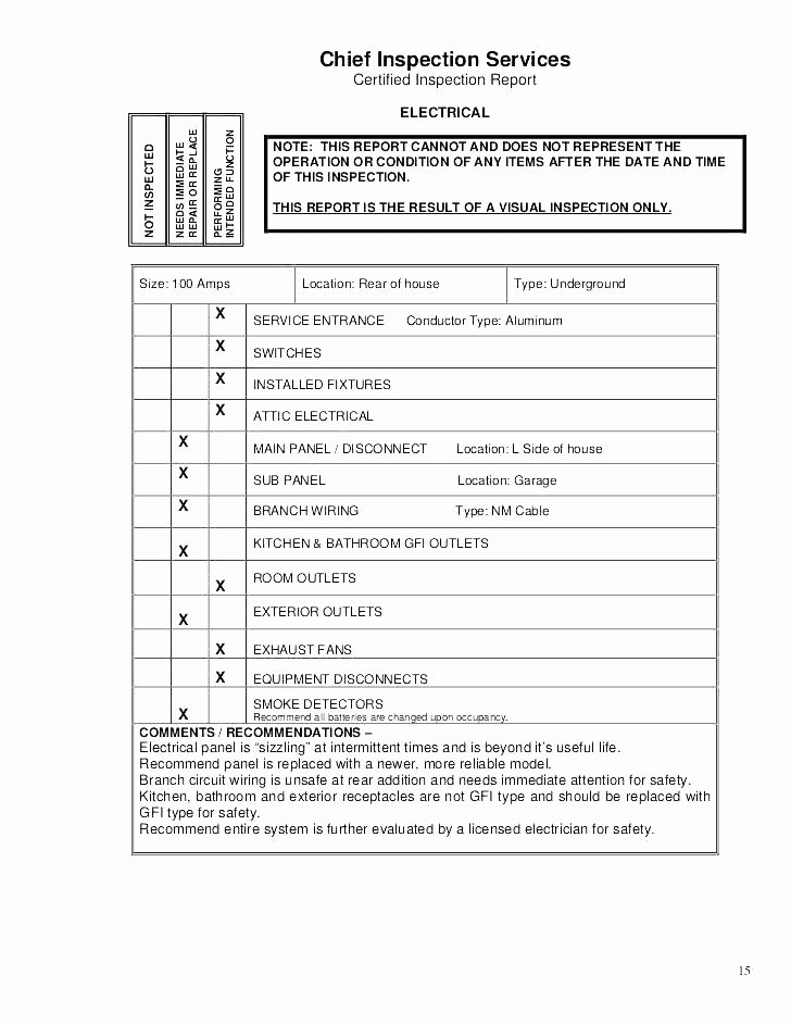 Plumbing Inspection Report Template Lovely Electrical Inspection Checklist Templates for Resumes Free
