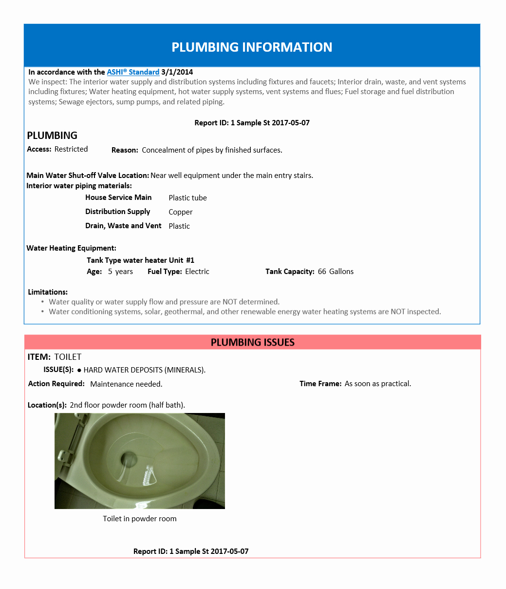Plumbing Inspection Report Template New Home Inspection Report – Plumbing Page