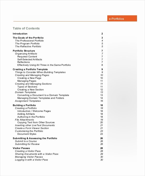Portfolio Table Of Contents Template Fresh Table Contents Template 10 Free Word Pdf Psd