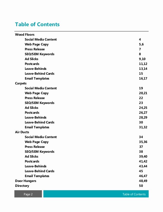 Portfolio Table Of Contents Template New Smclean Portfolio