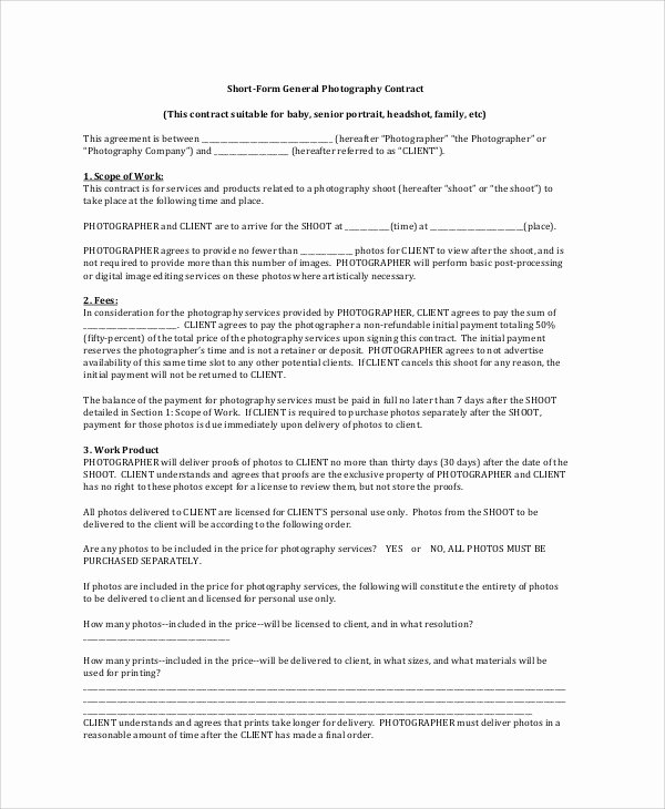 Portrait Photography Contract Template Elegant 7 Graphy Agreement Contract Samples