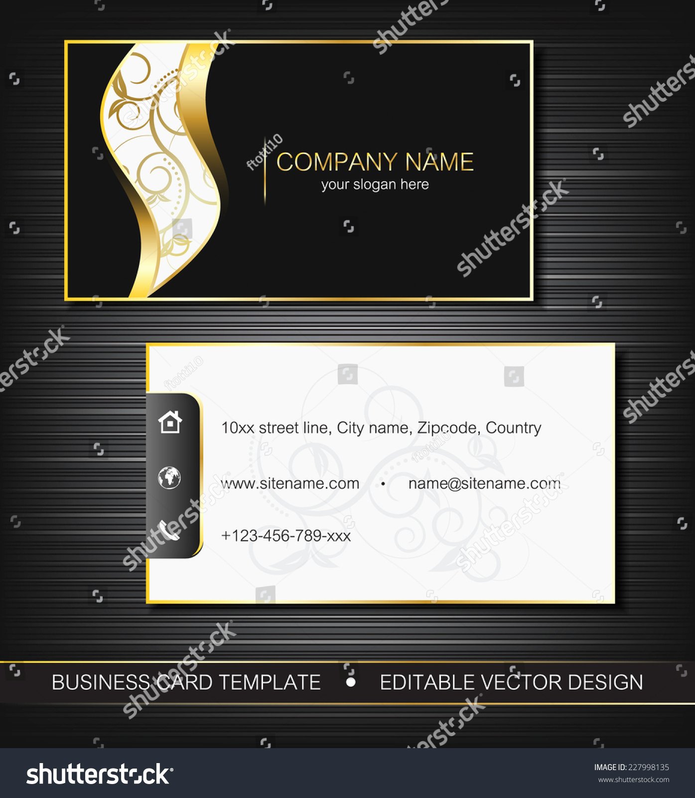 Postcard Template Front and Back Beautiful Business Card Template Gold Curves Front Stock Vector