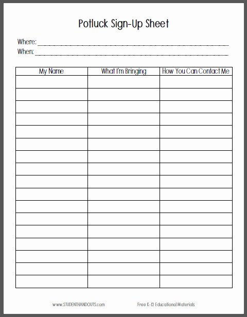 Potluck Signup Sheet Template Excel Fresh 4 Potluck Sign Up Sheet Templates Word Excel Templates