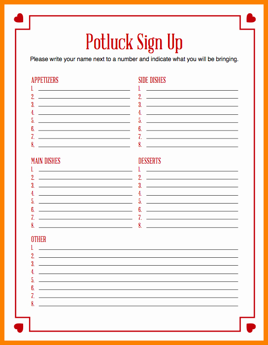 Potluck Signup Sheet Template Excel Inspirational Potluck Signup Sheet