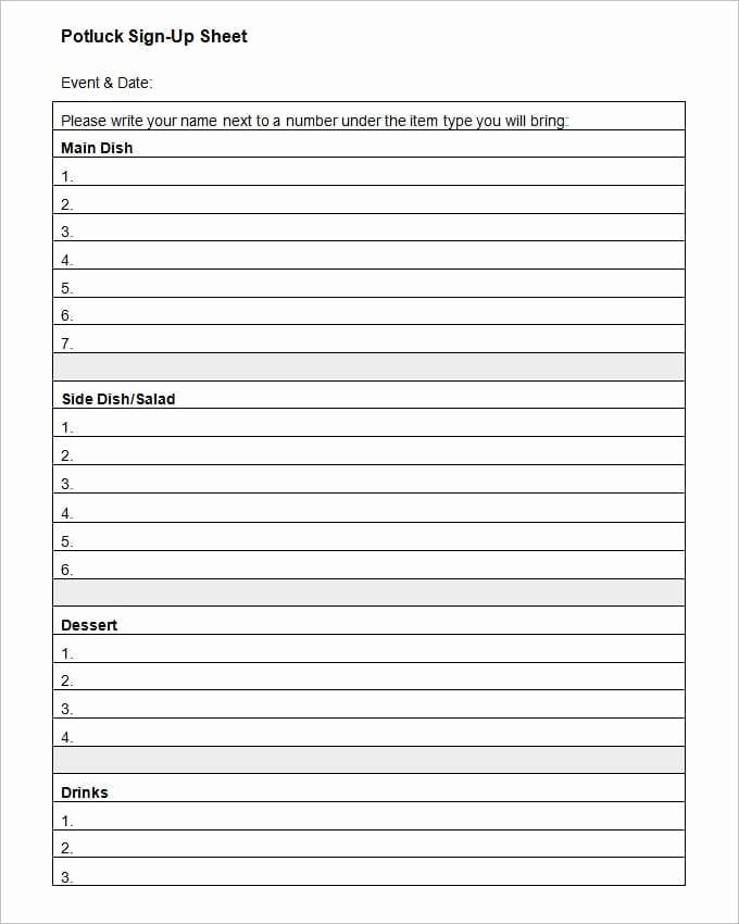 Potluck Signup Sheet Template Excel Luxury 4 Potluck Sign Up Sheet Templates Word Excel Templates