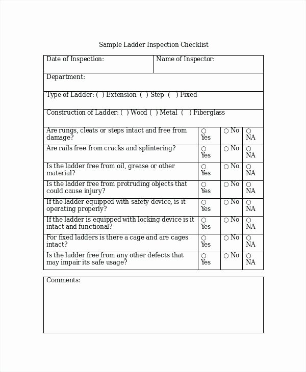 Pre Construction Checklist Template Lovely Ladder Inspection Sample Pre Construction Checklist form