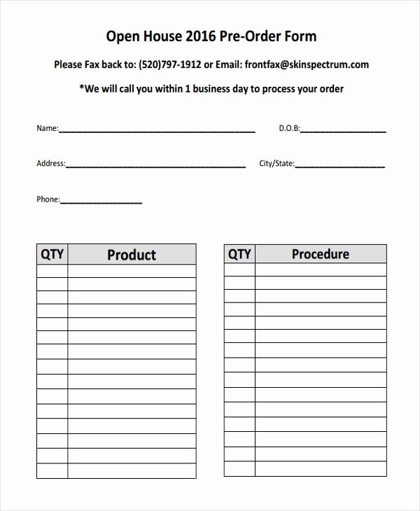 Pre order form Template Fresh 9 Product order forms Free Samples Examples format