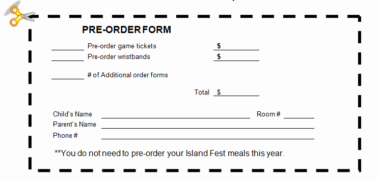 Pre order form Template New Field Pto island Fest is Thursday April 21 order